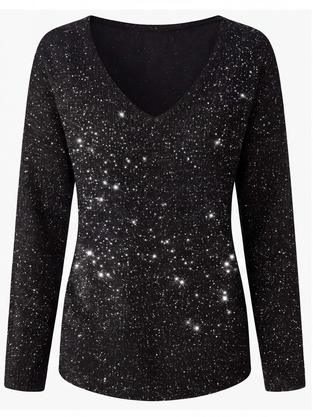 Women’s Sparkle V-Neck Long-Sleeve Statement Top