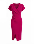 Women’s Midi Dress – Elegant V-Neck Silhouette with Front Split