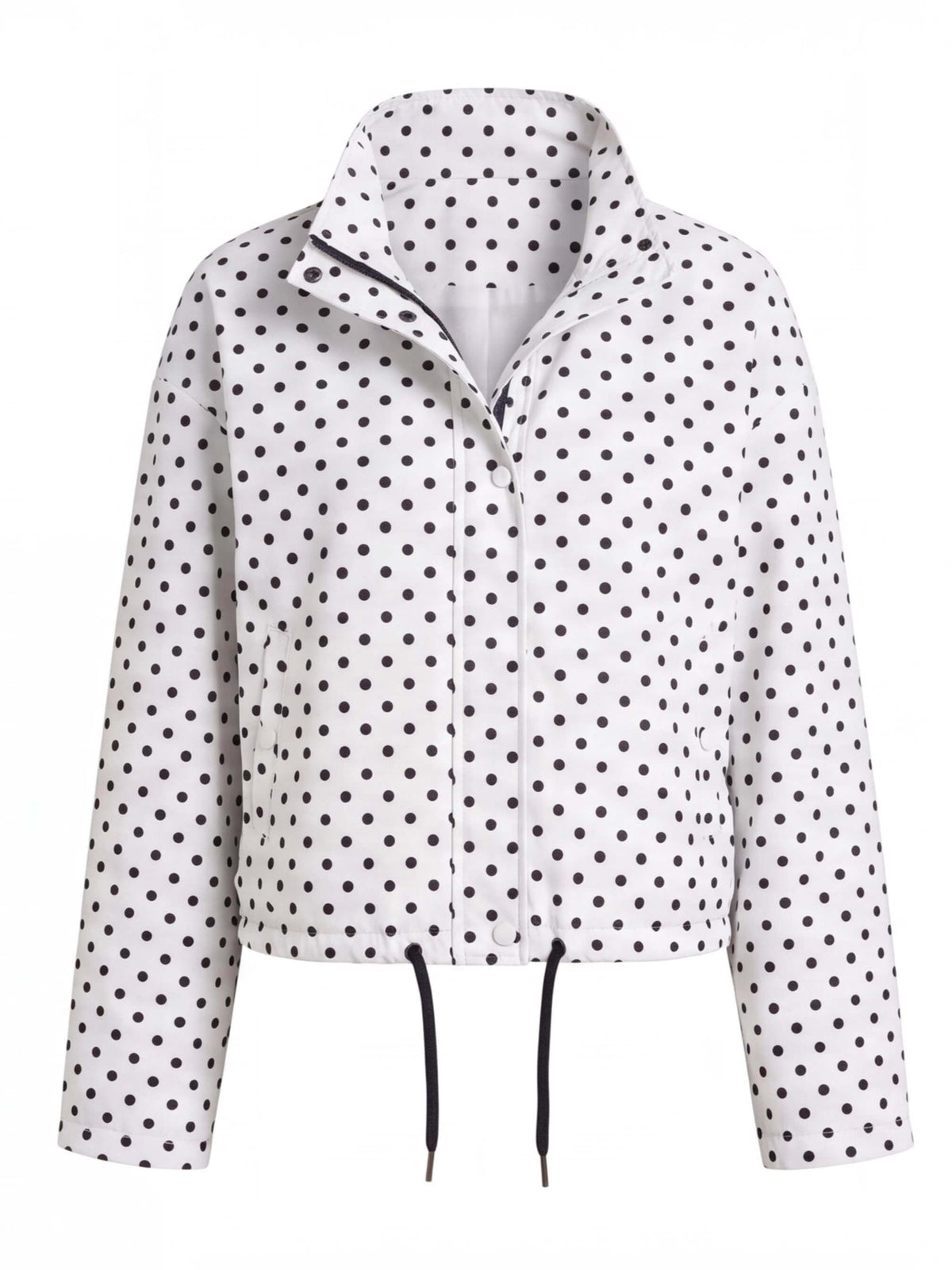 Women’s Polka Dot Drawstring Jacket with High Collar