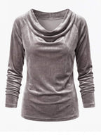 Women’s Velvet-Look Cowl Neck Long-Sleeve Top