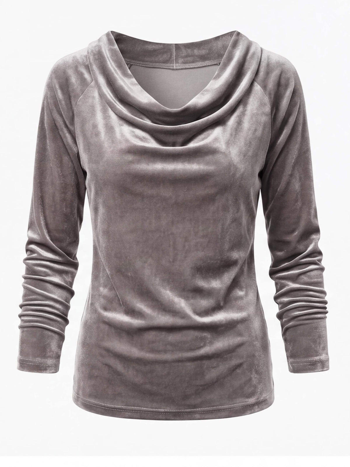 Women’s Velvet-Look Cowl Neck Long-Sleeve Top