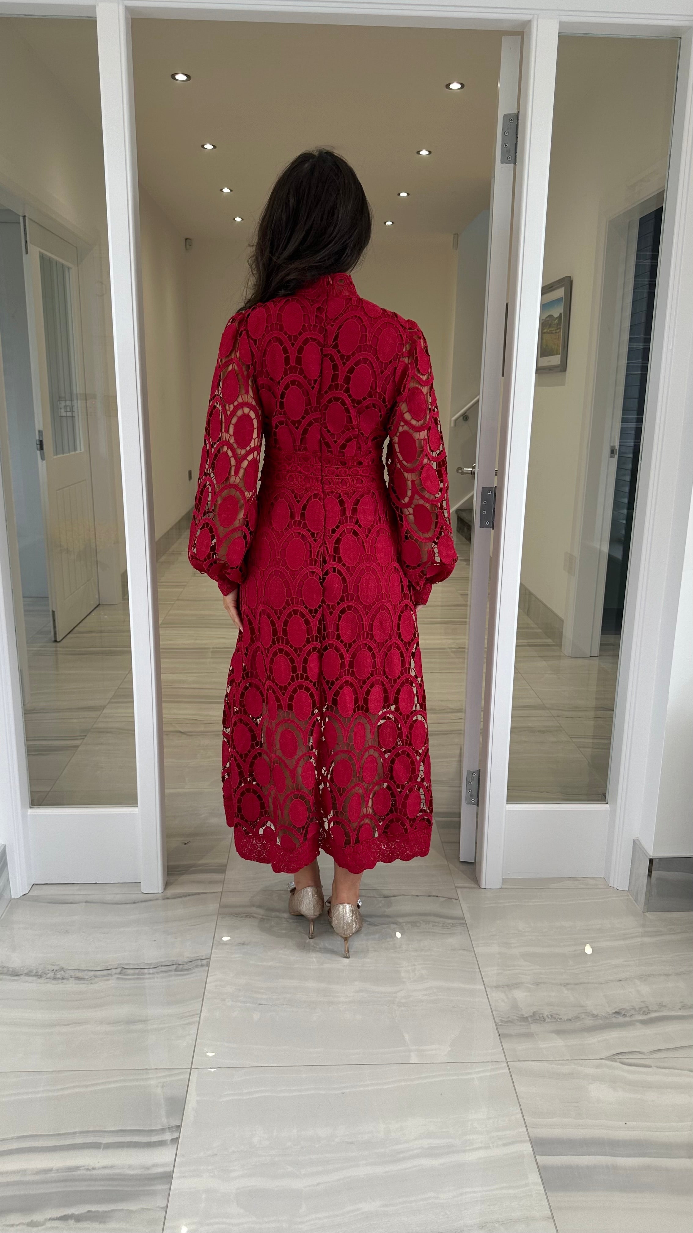 Lucia Long Sleeve Lace Dress – Burgundy