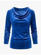 Women’s Velvet-Look Cowl Neck Long-Sleeve Top