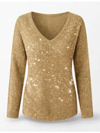 Women’s Sparkle V-Neck Long-Sleeve Statement Top