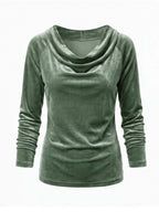 Women’s Velvet-Look Cowl Neck Long-Sleeve Top