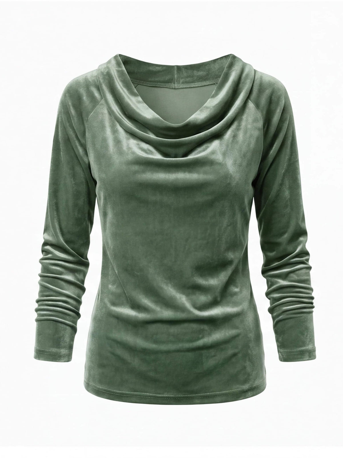 Women’s Velvet-Look Cowl Neck Long-Sleeve Top