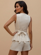 Women’s Belted V-Neck Top & High-Waisted Shorts Set – Refined Summer Style