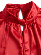 Satin Blouse with Keyhole Neckline and Short Sleeves