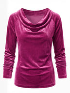 Women’s Velvet-Look Cowl Neck Long-Sleeve Top