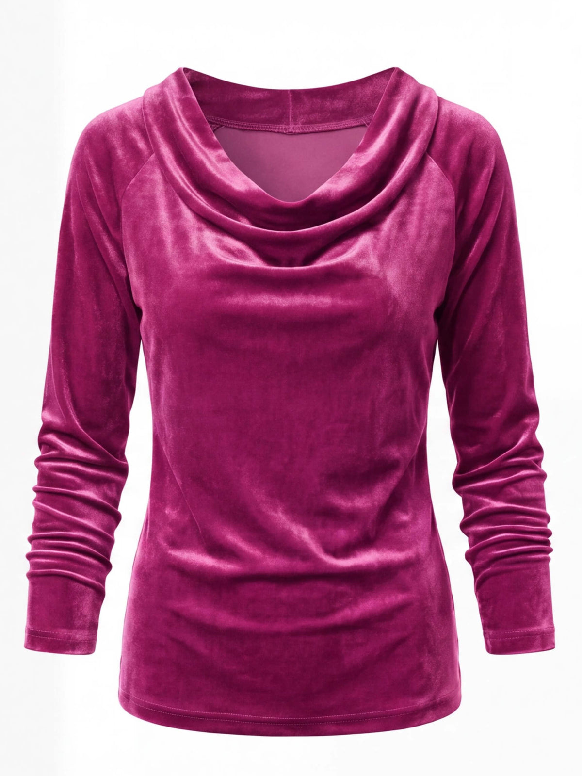 Women’s Velvet-Look Cowl Neck Long-Sleeve Top