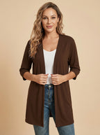 Women’s Stretch Knit Cardigan – Three-Quarter Sleeves & Elegant Everyday Comfort