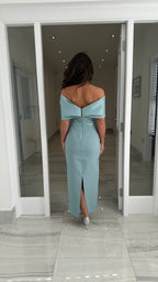 Celeste Bardot Midi Dress – Sea Mist