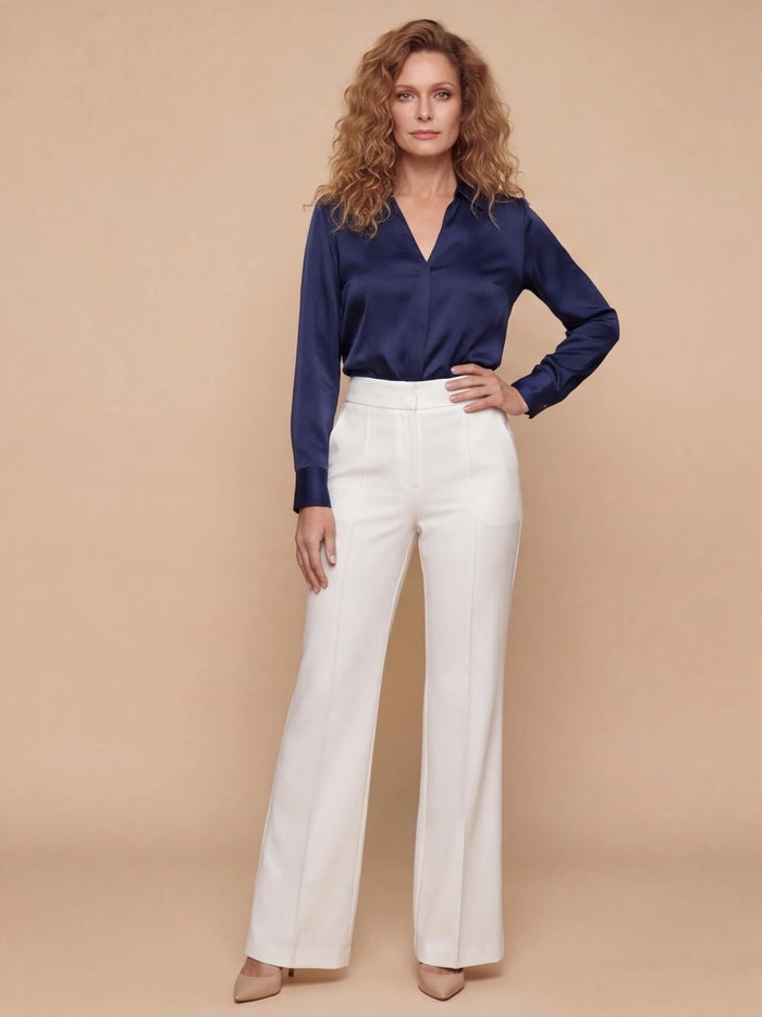 Women’s White High-Waisted Wide-Leg Trousers – Timeless Elegance