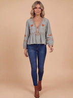 Women’s Top – Embroidered Long Sleeve Summer Blouse