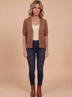 Women’s Crochet Knit Cardigan – V-Neck Button Front & Lightweight Elegance