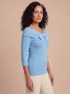 Women’s Ribbed Bow Detail Long-Sleeve Top