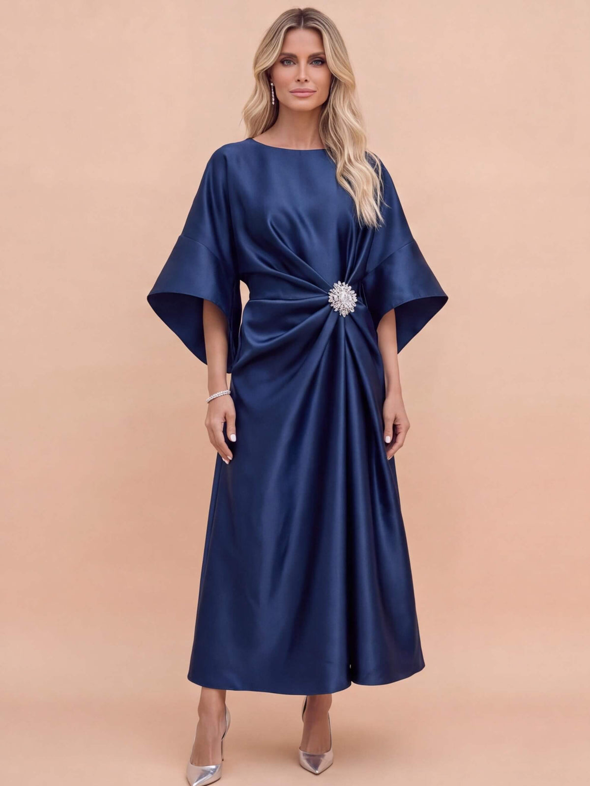 Women’s Draped Embellished Midi Evening Dress