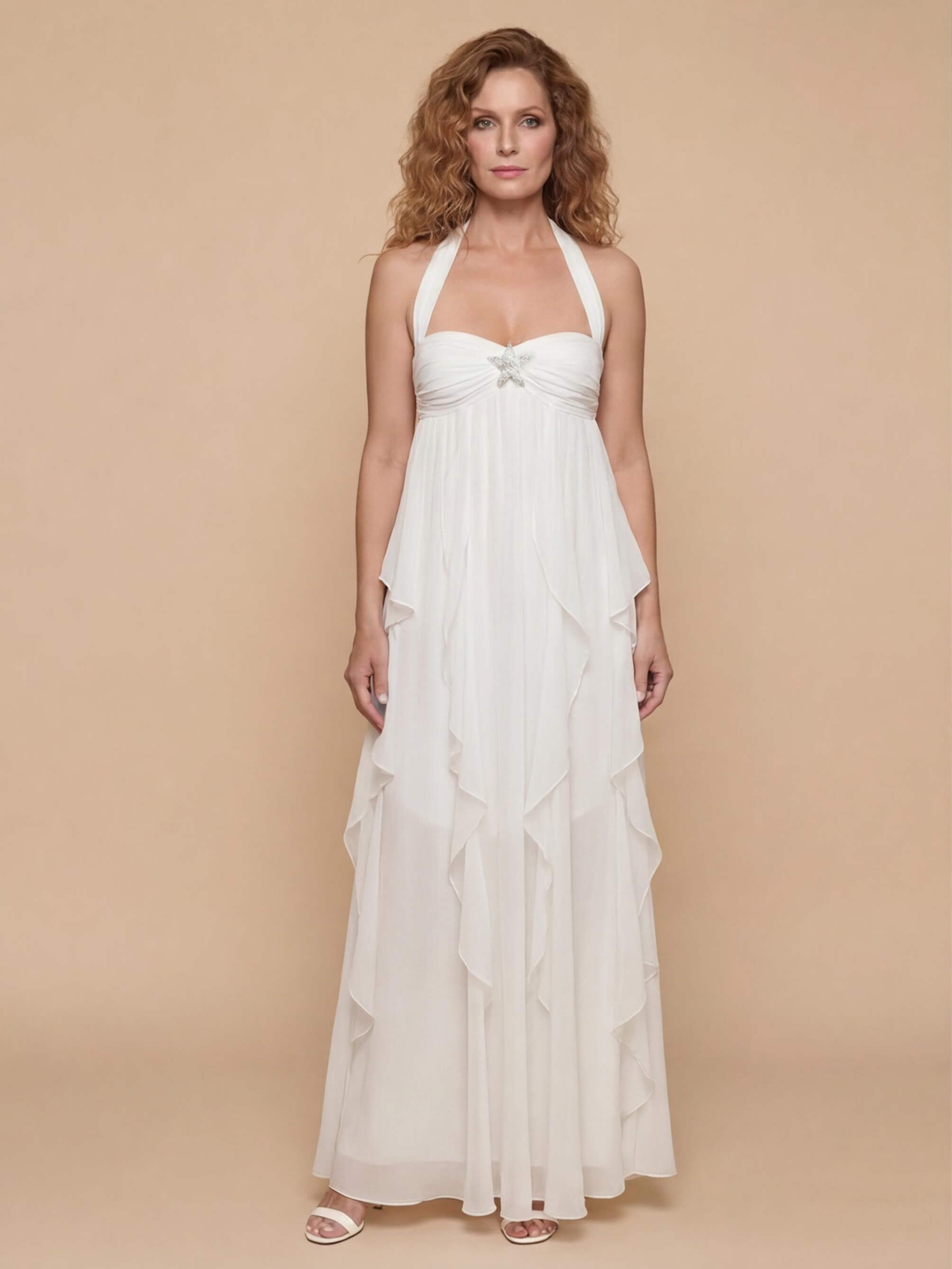 Women’s Chiffon Halter Maxi Dress – Romantic Layered Silhouette
