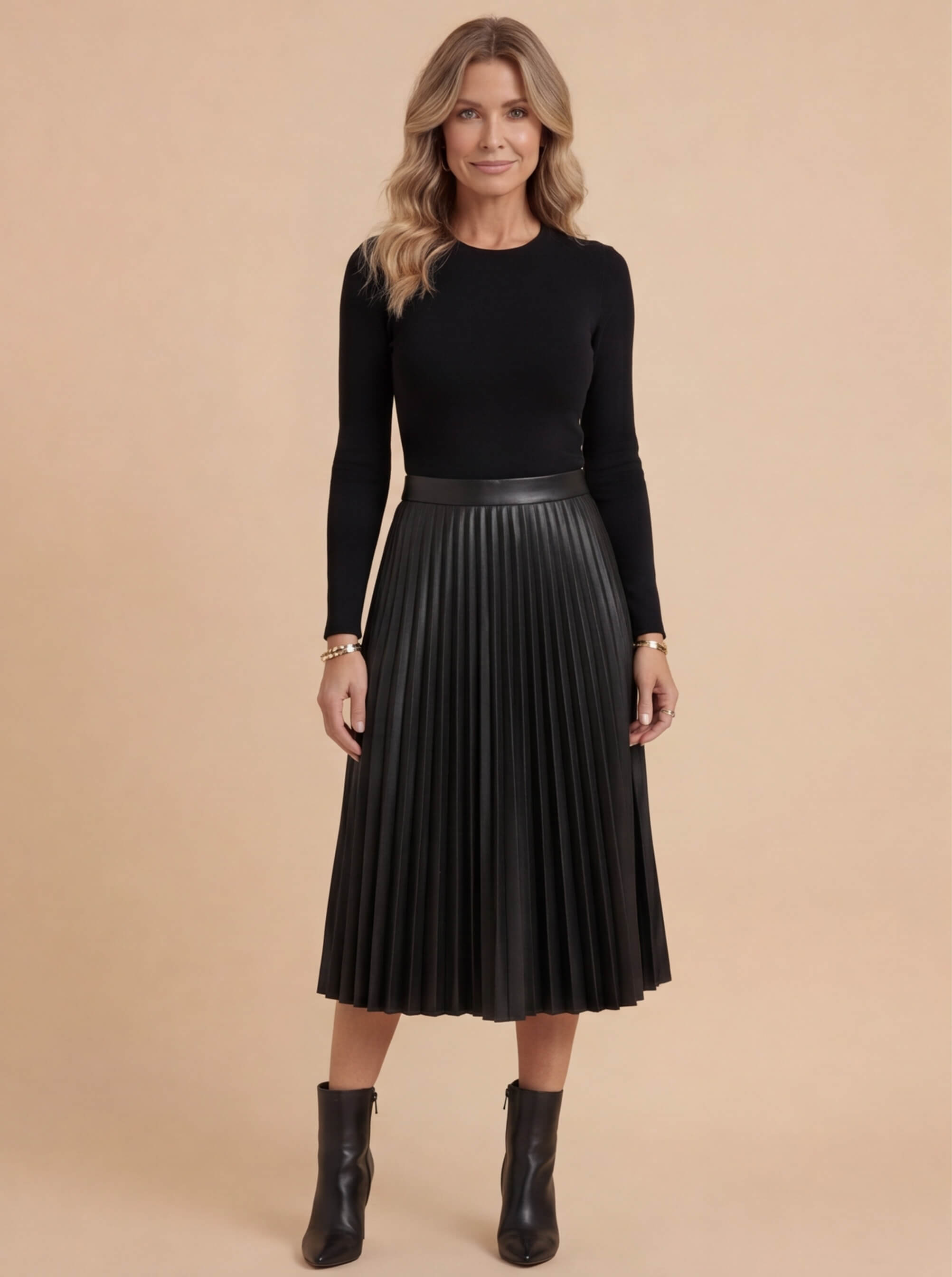 Women’s Pleated Satin Midi Skirt