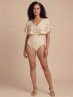 Women’s Ruffle Cape-Style Overlay  One-Piece Swimsuit