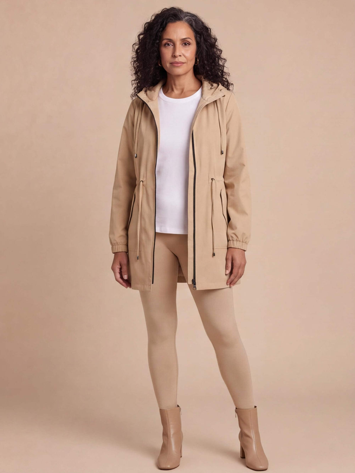 Women’s Hooded Longline Jacket with Drawstring Details