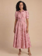 Women’s Belted Puff Sleeve Maxi Shirt Dress