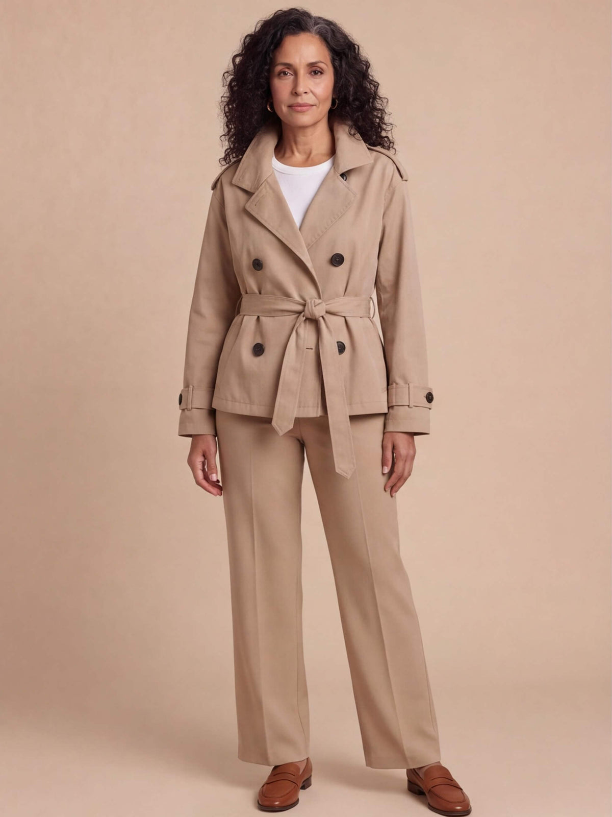 Women’s Belted Trench Coat with High Collar