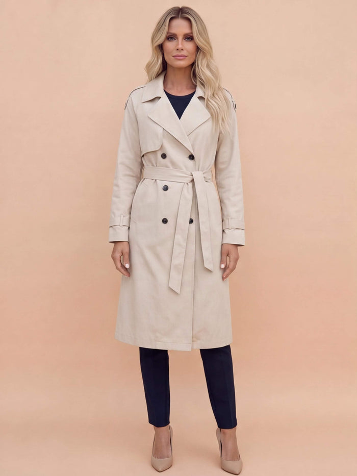 Women’s Long Trench Coat – Belted Waist & Water-Repellent Finish