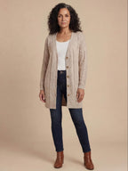 Women’s Elegant Textured Knit Cardigan – Soft V-Neck & Relaxed Spring Comfort