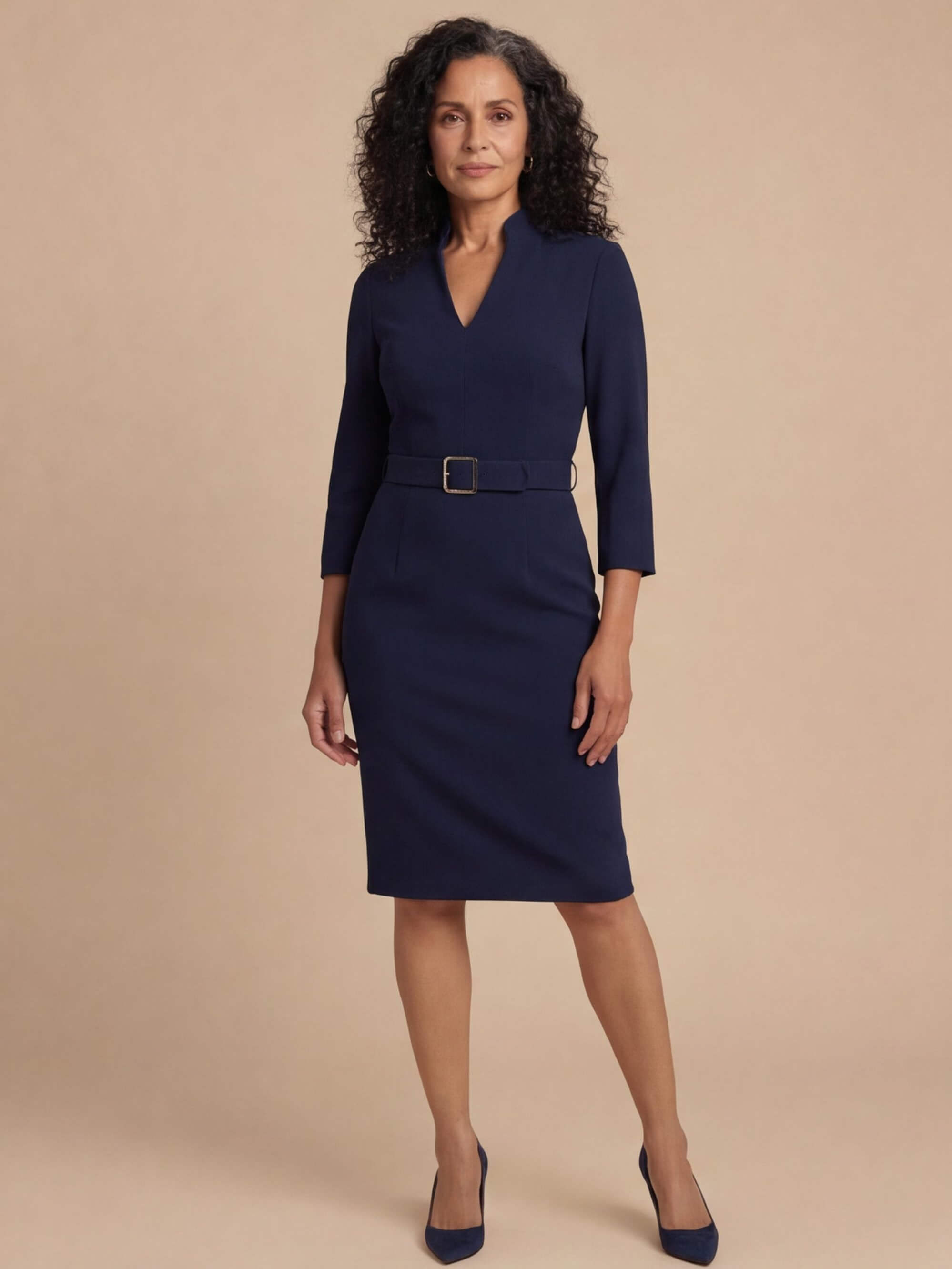 Elegant midi dress for women with a belt
