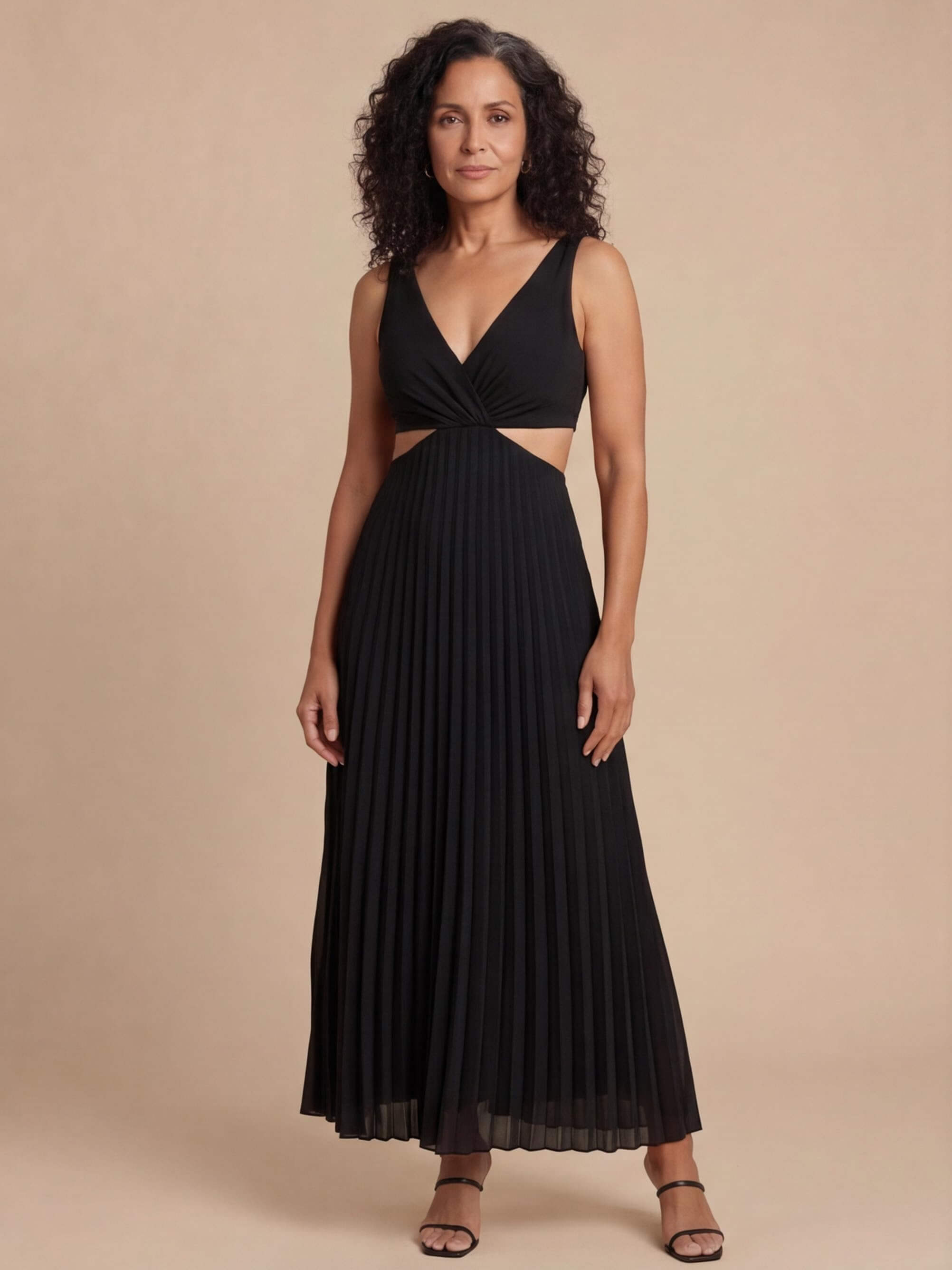 Women’s Dress – Pleated Backless Midi Dress