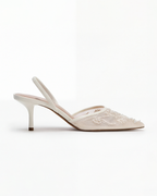 Women’s Kitten Heels - Ivory Embroidered Slingback