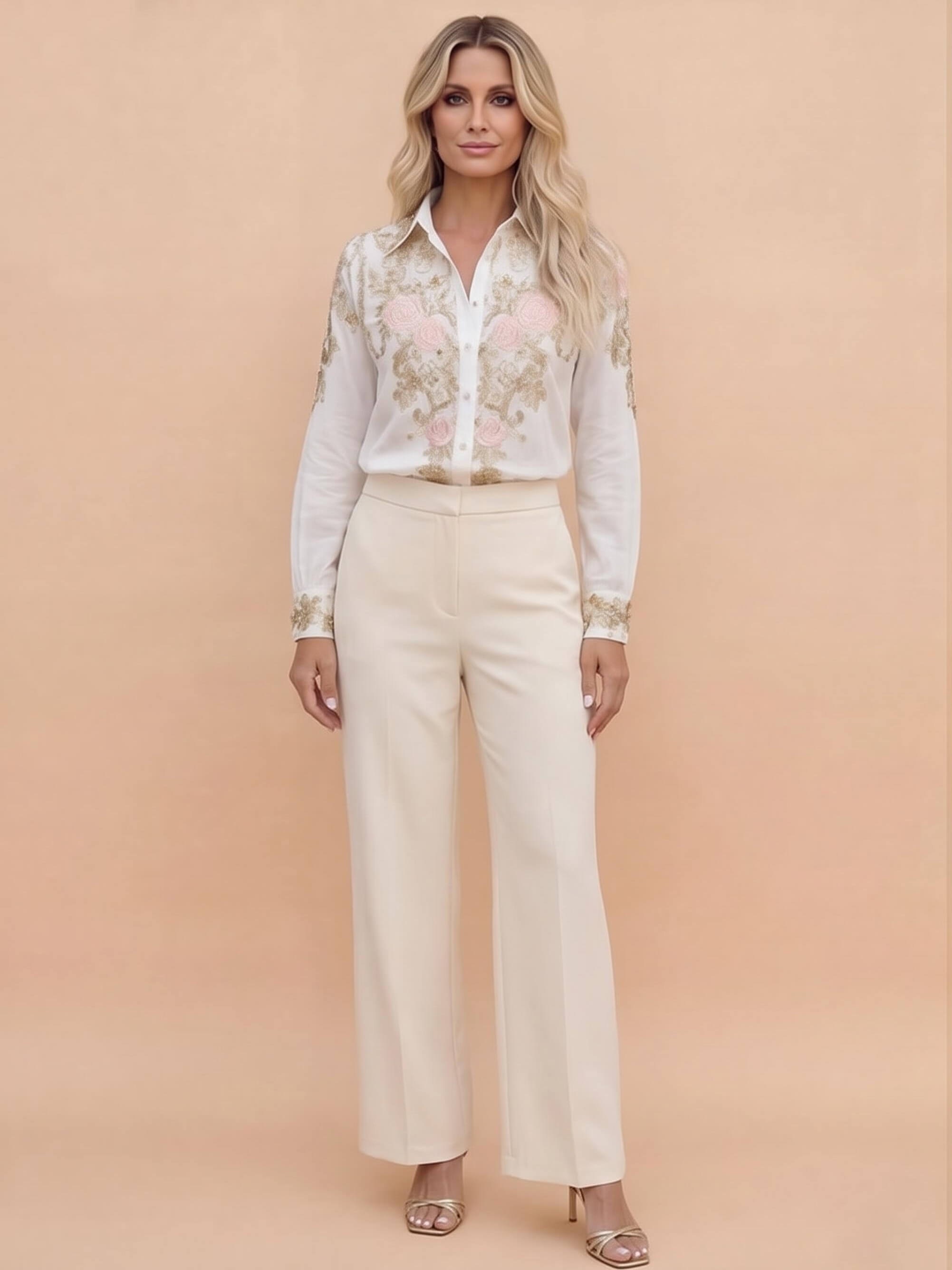 Women’s Embroidered Button-Up Long Sleeve Shirt