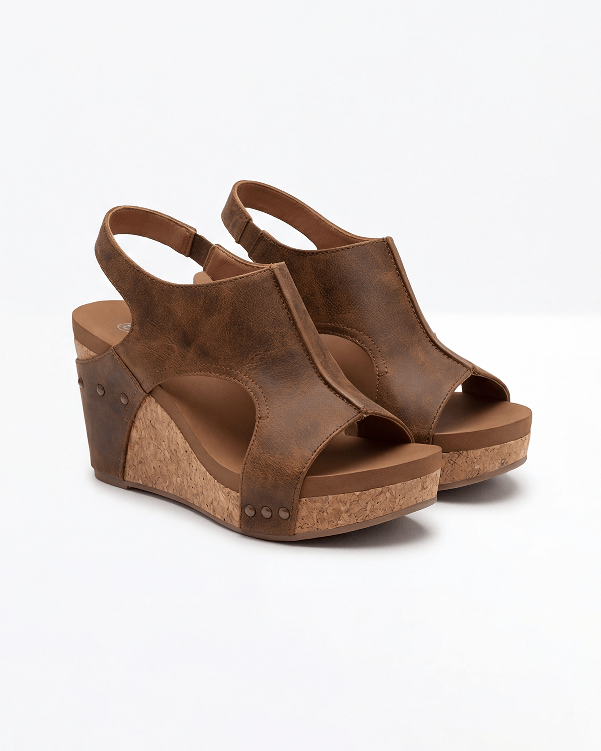 Women’s Wedge Sandals with Slingback Strap- Cork- Look