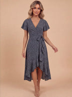 Women’s Dress – Wrap V-Neck Asymmetrical Summer Dress