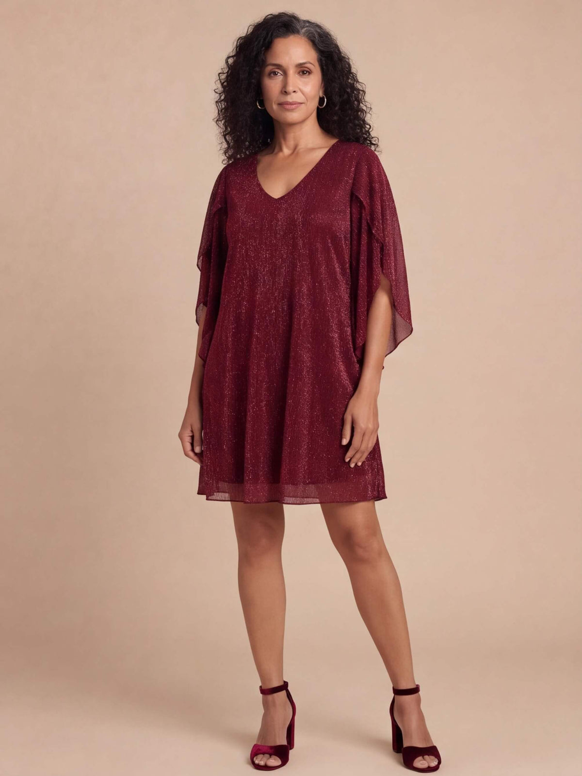 Women’s Glitter V-Neck Cape Sleeve Party Dress