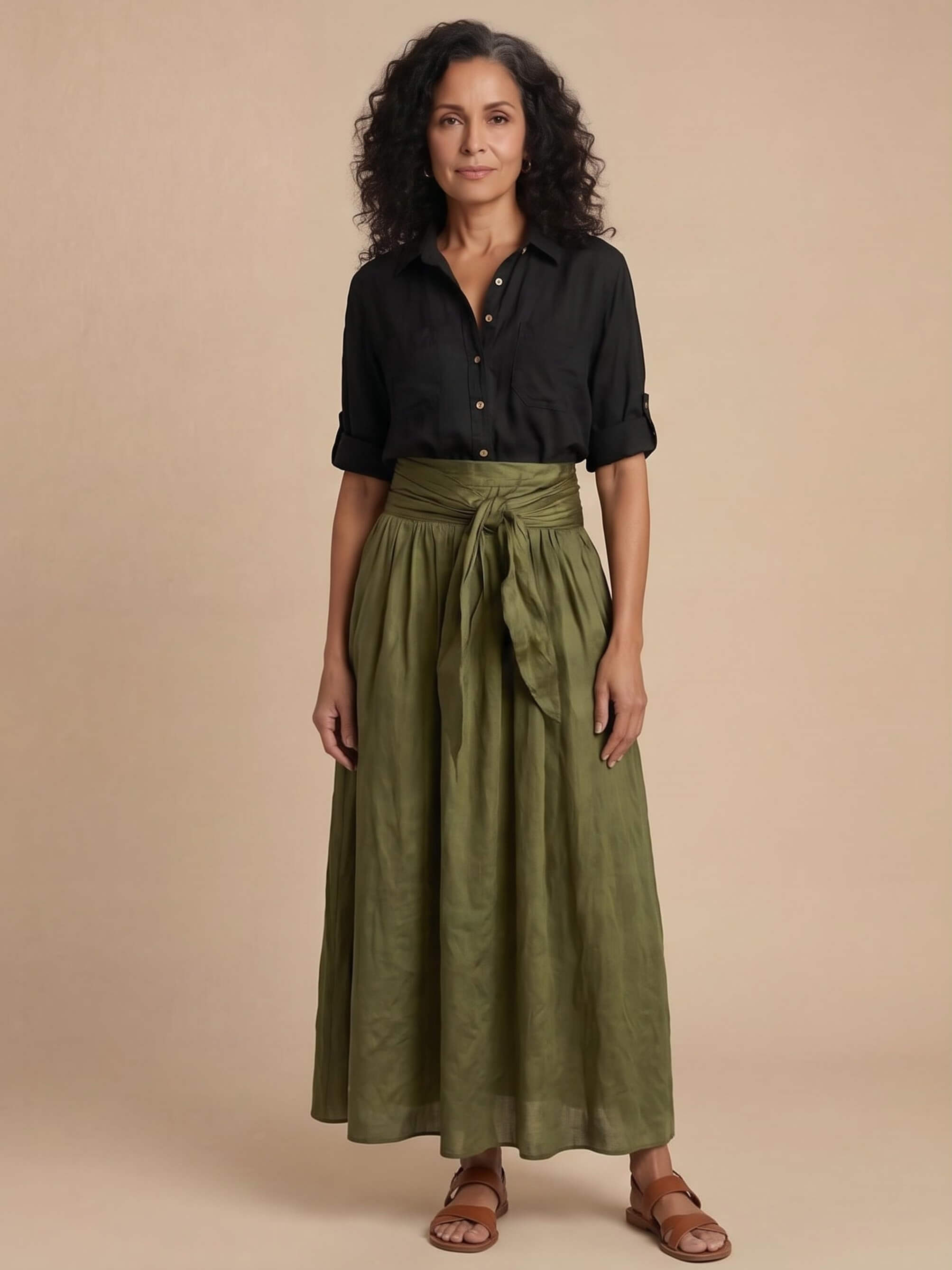 Women’s Button-Up Shirt and Tie-Waist Skirt Set