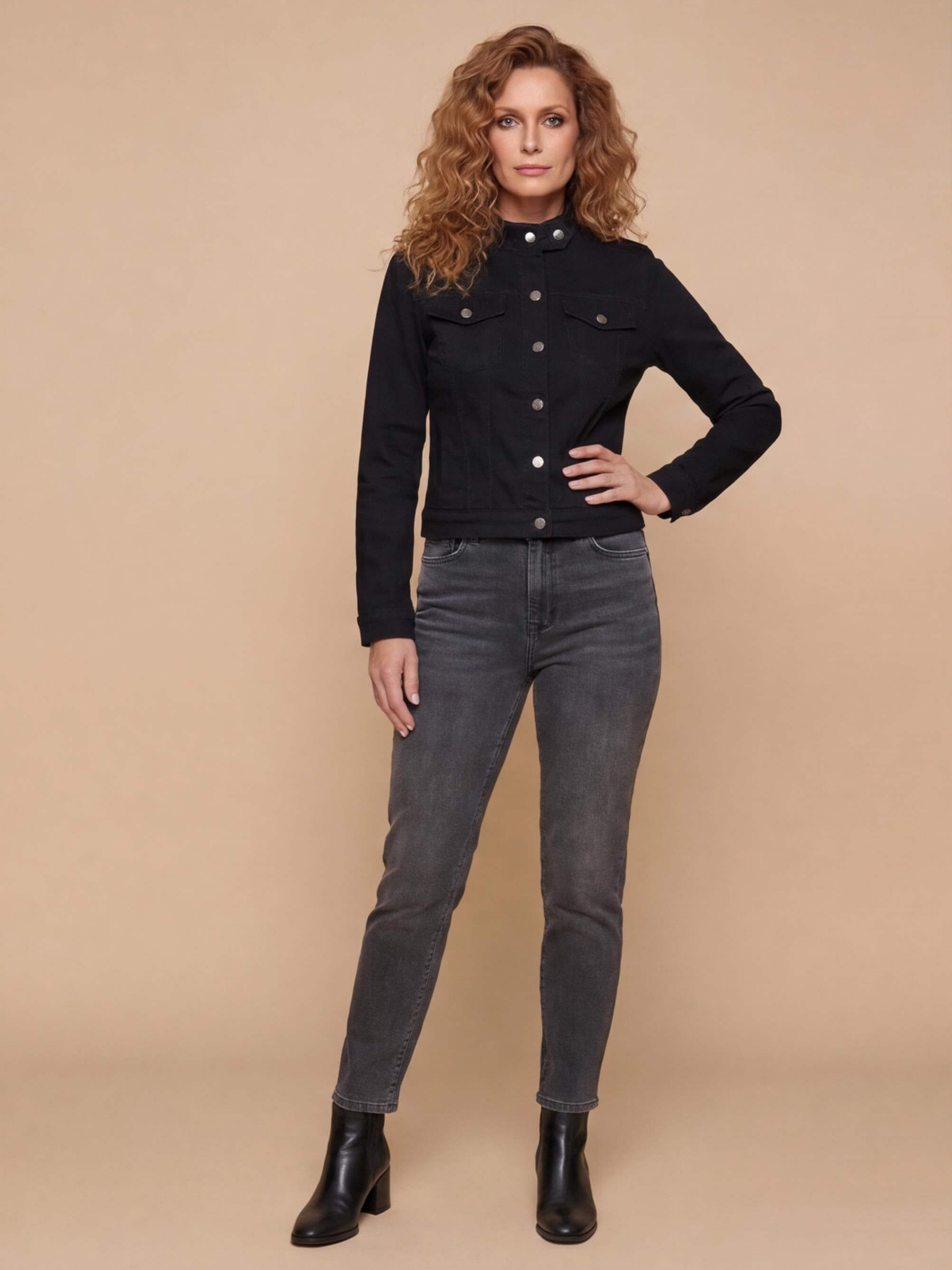 Women’s Suede-Look Button Jacket – Stand Collar - Spring/Fall