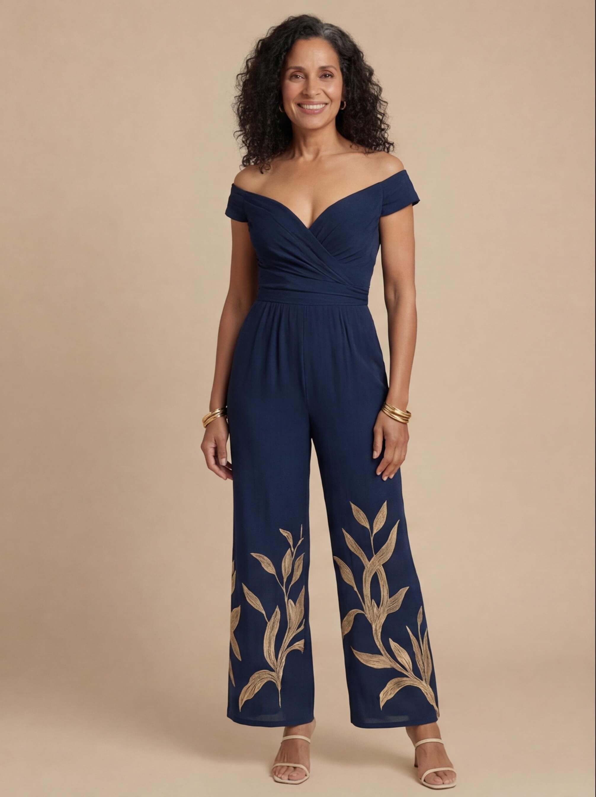 Women’s Jumpsuit – Off-Shoulder Wide-Leg Embroidered Evening Jumpsuit