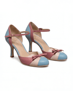 Women’s Pastel Colorblock Heels with Bow Ankle-Strap