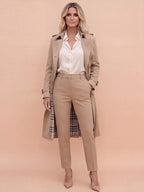 Women’s Belted Double-Breasted Trench Coat with Buckle Cuffs