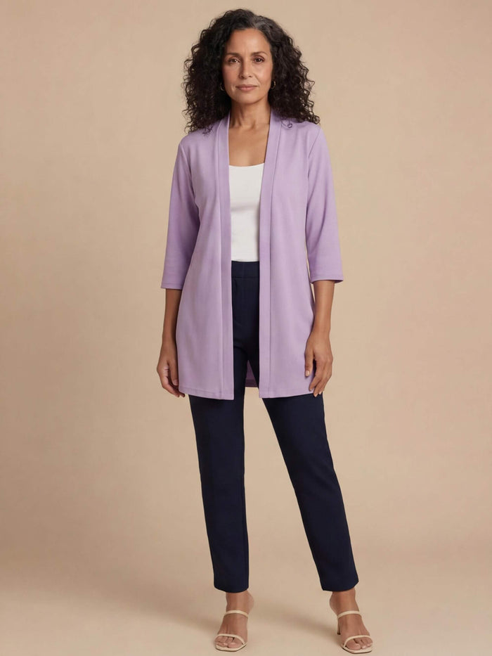 Women’s Stretch Knit Cardigan – Three-Quarter Sleeves & Elegant Everyday Comfort