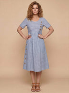 Women’s Striped Midi Dress with Button Detail