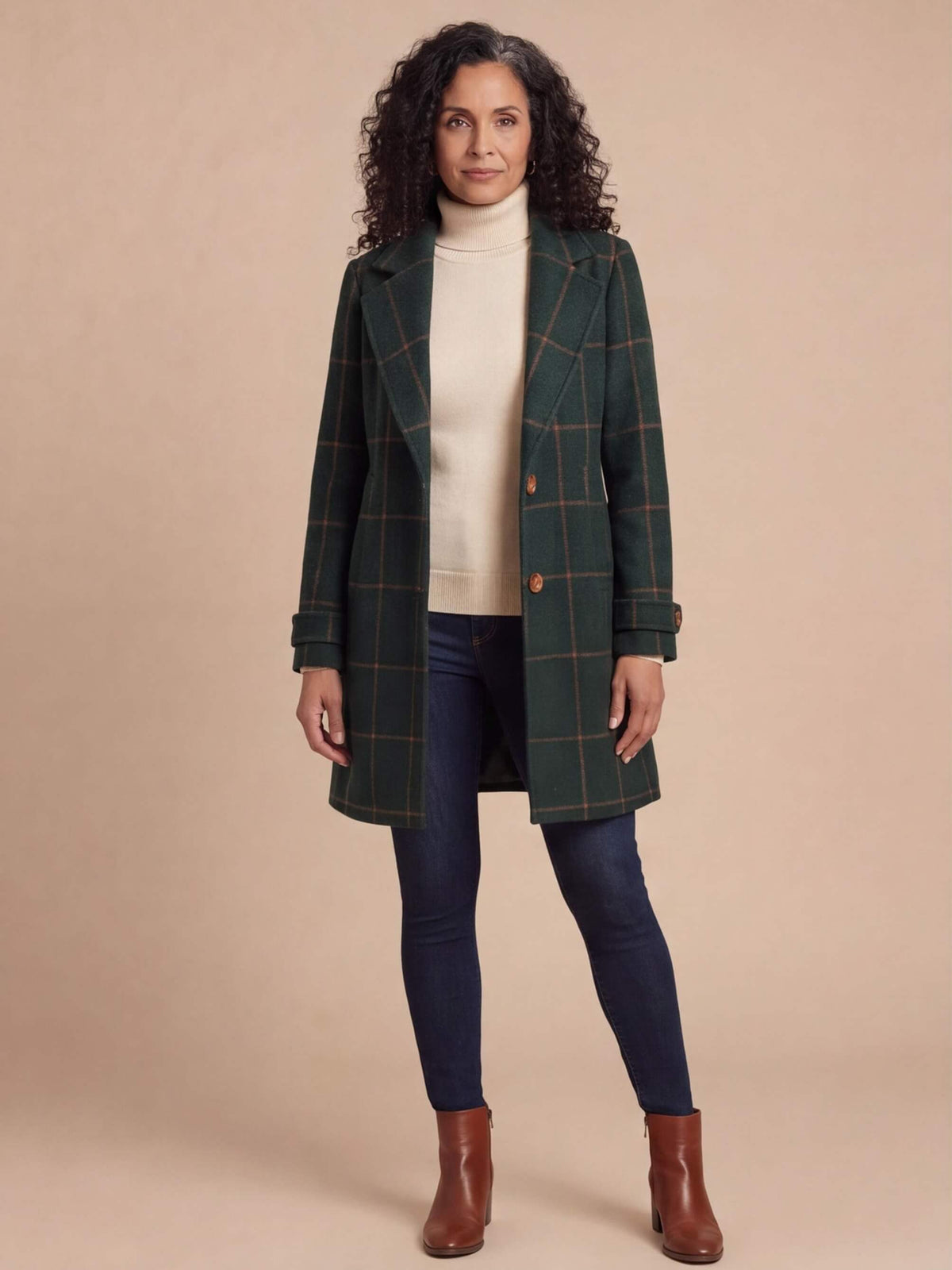 Women’s Plaid Longline Button-Up Coat