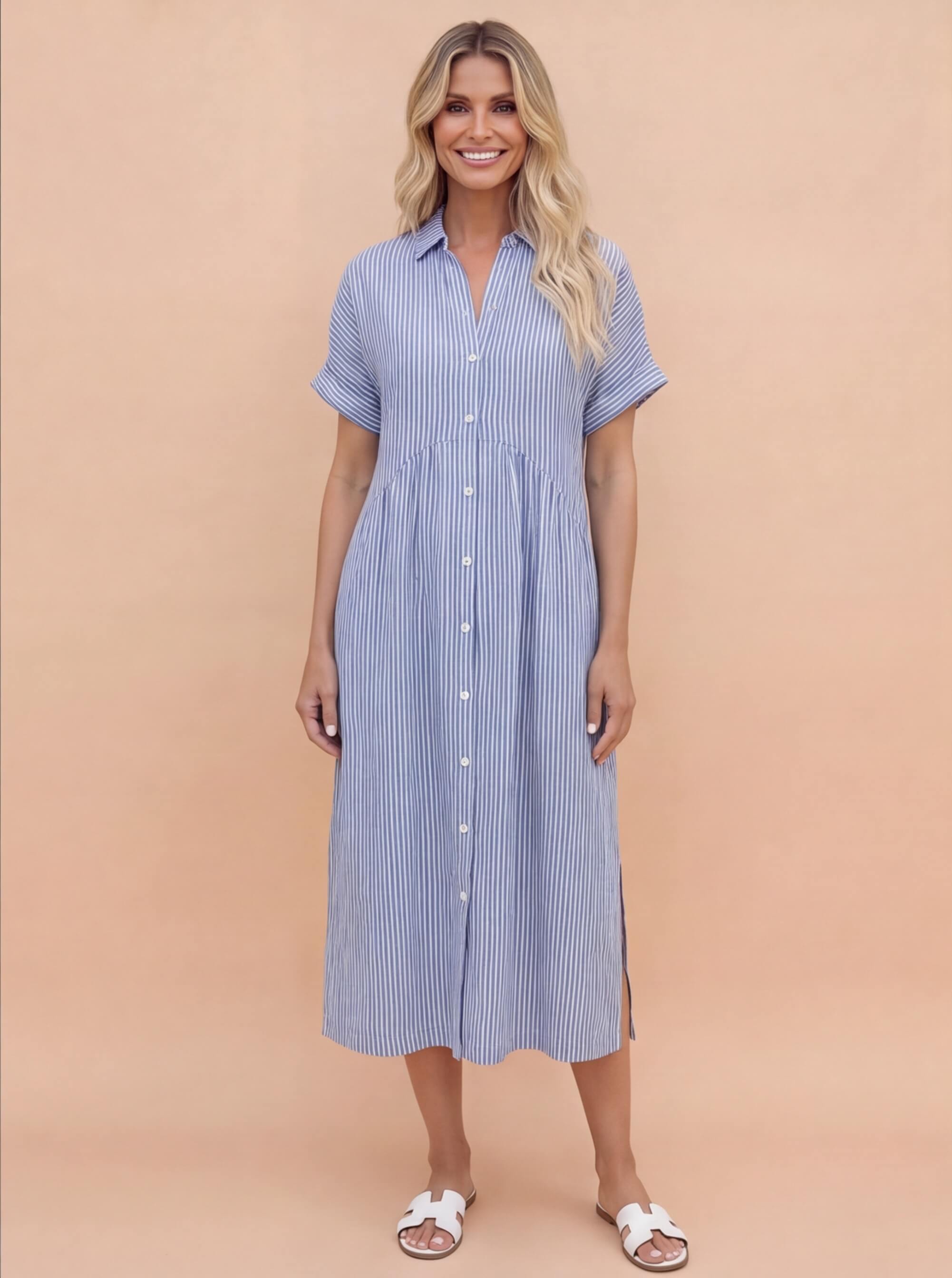 Women’s Comfortable Pleated Midi Dress – Relaxed Elegant Fit