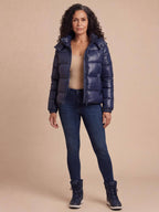 Women’s Hooded Puffer Jacket with Quilted Panels