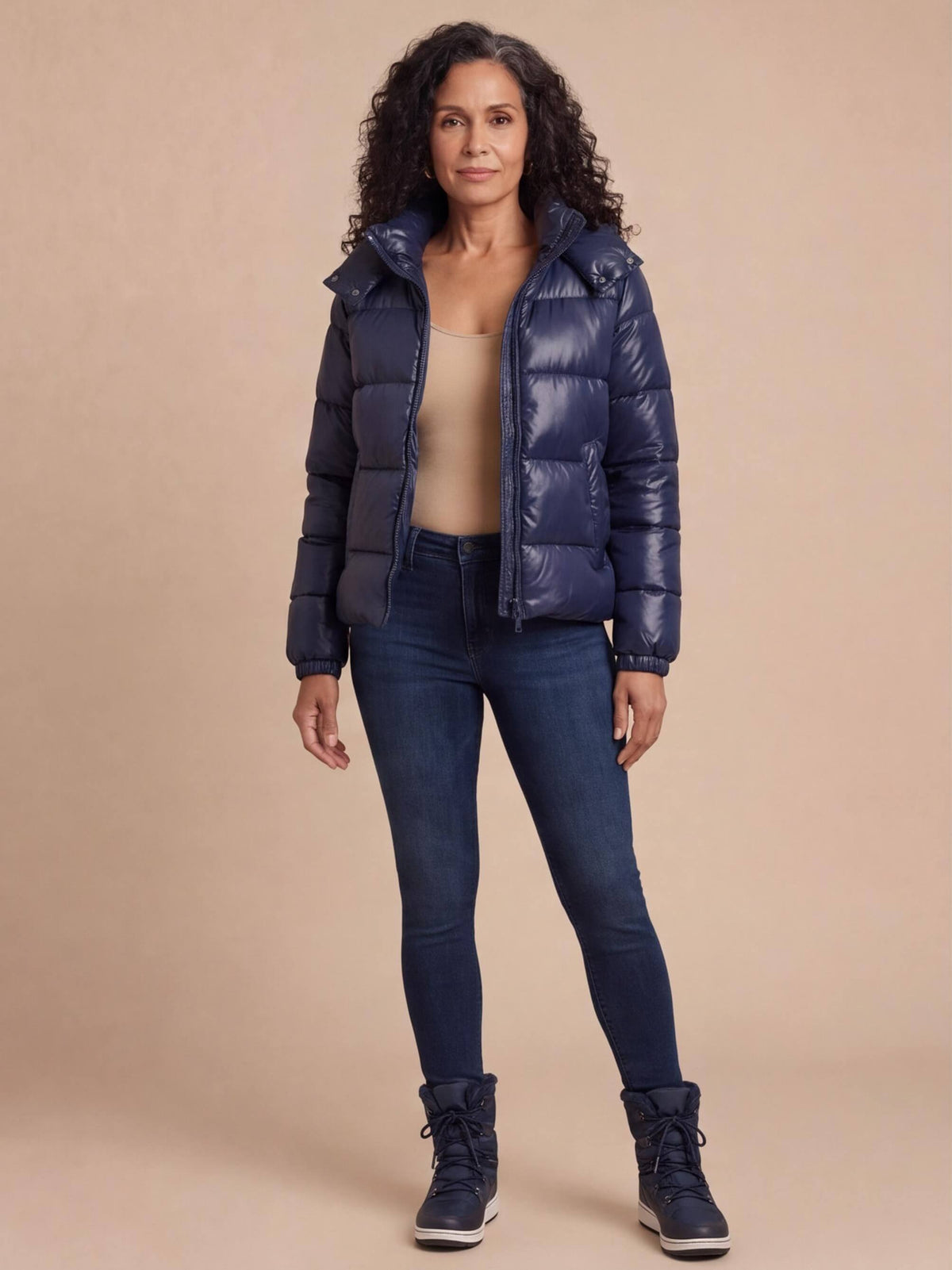 Women’s Hooded Puffer Jacket with Quilted Panels
