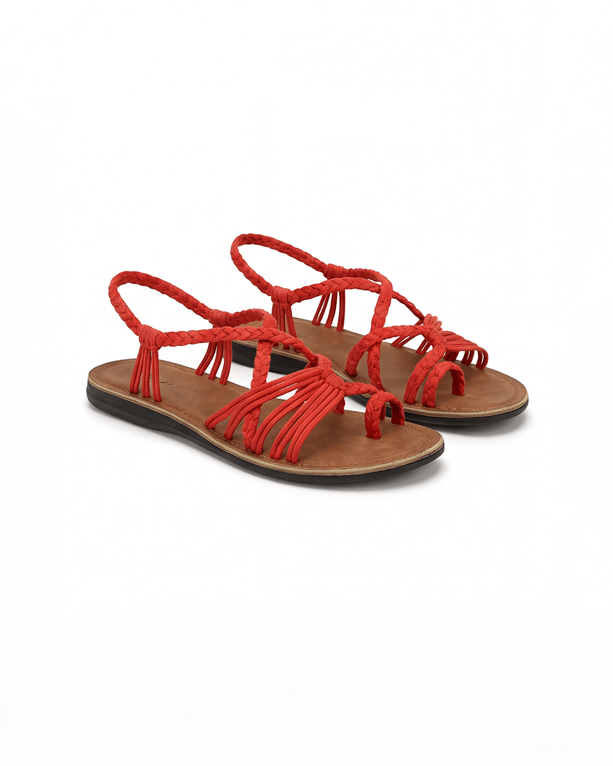 Women’s Flat Sandals- Braided Lace-Up
