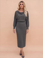 Draped Midi Dress with Cowl Neckline
