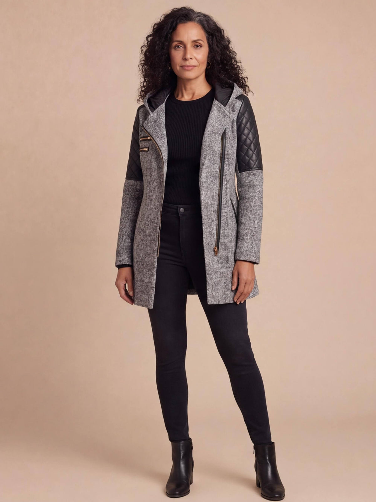 Women’s Textured Hooded Zip-Up Coat